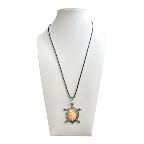 Hand Crafted Jewelry - Hand Crafted Sea Turtle Necklace Orange Yellow Cream Fluid Art Pendant Size OS